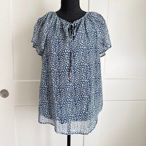 Women's Cap Sleeve Lined Blue & White Blouse Sz M